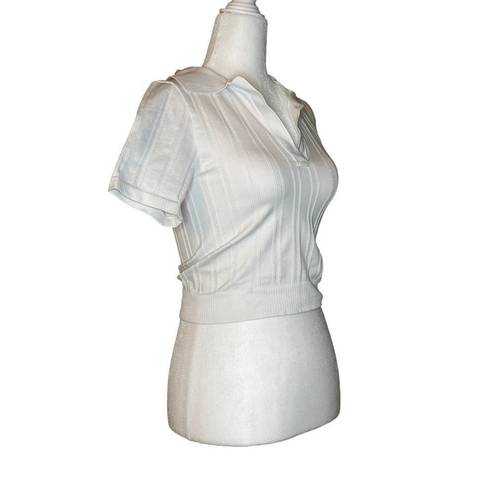 Alala  Seamless Polo Top in White Large Womens Cropped Stretch Blouse