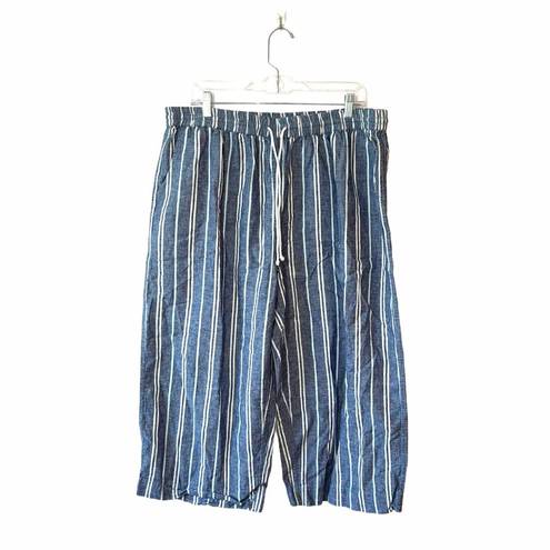 Beach Lunch Lounge Margot Linen Blue Striped High Rise Crop Pants