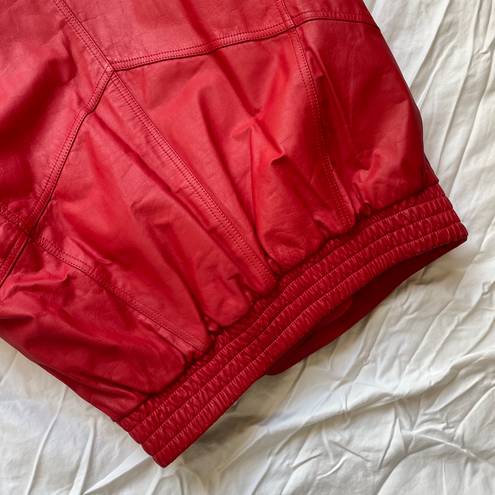 Vintage 1980s Streetwear Ferrari Red Leather Tibor Aviator Bomber Jacket Size M