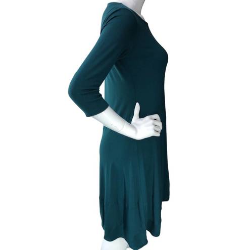 Eileen Fisher  Size XS Fit and Flare Dress Teal Jersey Knit Stretch 3/4 Sleeve