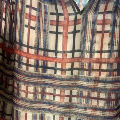Daniel Cremieux Cremieux red and blue plaid semi sheer long sleeve tunic blouse office career