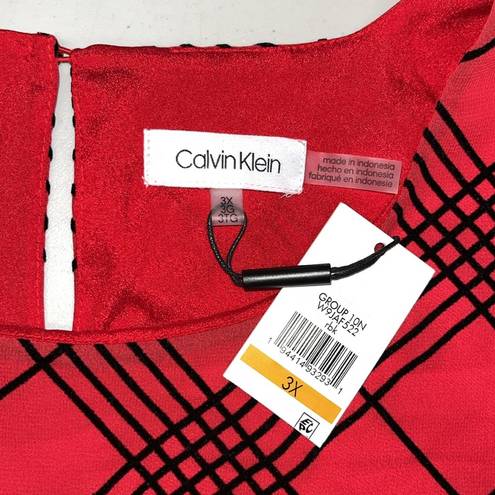 Calvin Klein  NWT Size 3X Red - Black Flocked Velvet Plaid Blouse Top