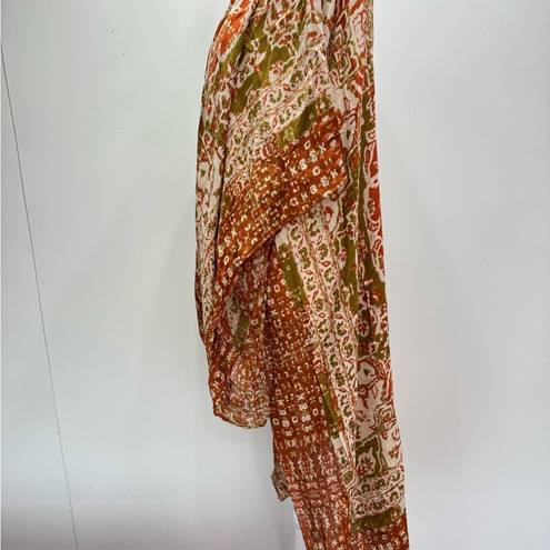 Avenue Zoe Rust Orange & Beige Boho Open Front Draped Kimono Wrap One Size