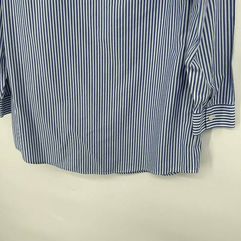 Chico's  1 Size M No Iron Button Front Tunic Top Blue Stripe Bedazzled Collar