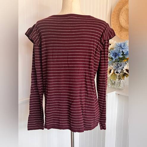 a.n.a  Burgundy & Grey Striped Sweater Long Sleeve Ruffle.