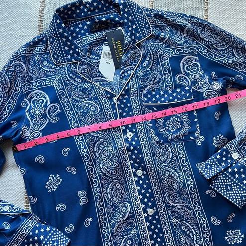 Polo  Ralph Lauren Blue Bandana-Print Twill Slouchy Button Down Shirt Women’s M