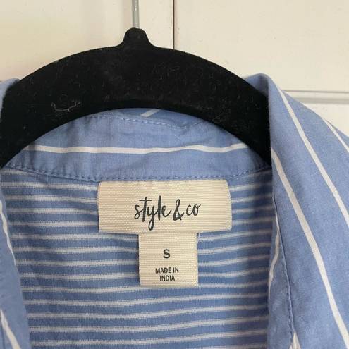 Style & Co SALE  blue striped button front top size small