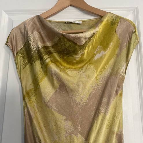 Natori 💛 Vintage Josie  Yellow and Tan Cowl Neck Silk Dress