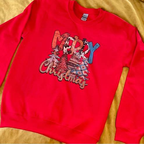 Gildan Vintage Unisex Southwestern Christmas Crewneck Sweater, Boho, Red, Sweatshirt