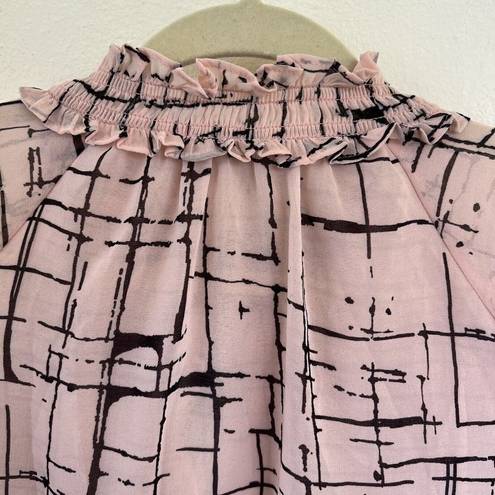 Calvin Klein  Window Ruffle Neck Blouse LARGE Pink Black