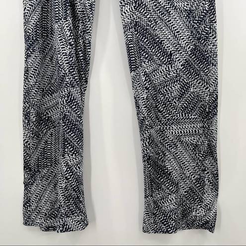 DKNY  Straight Leg Drapey Pants Printed Tie Pull On Navy Blue Ikat NWT SZ Medium