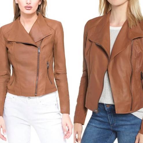Marc New York Andrew  Leather Moto Jacket Chic Felix Whiskey Brown Womens Large