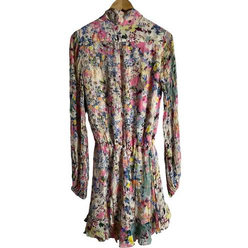 Rococo  Sand Floral Print Long Sleeve Wrap Mini Dress Size Medium