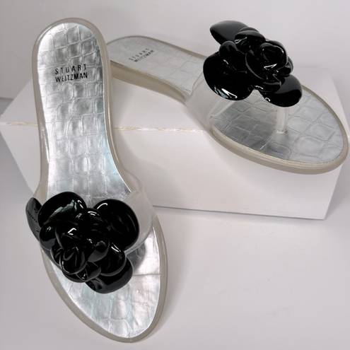 Stuart Weitzman Black Bloom Flower Jelly Flip Flop Sandals Size 8