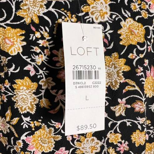 The Loft  Black Floral Print Long Sleeve Mini Dress Size Large