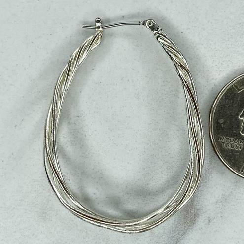 Twisted Silver Tone  Hoop Earrings Pierced Pair