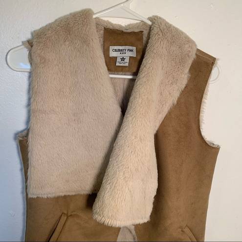 Celebrity Pink  Faux Shearling Vest Camel