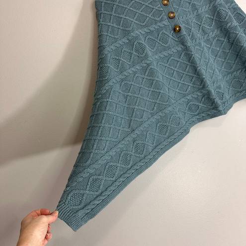 J.Jill Spruce Blue Cozy Cable-Knit Asymmetric Cotton Blend Poncho Sweater Sz S/L