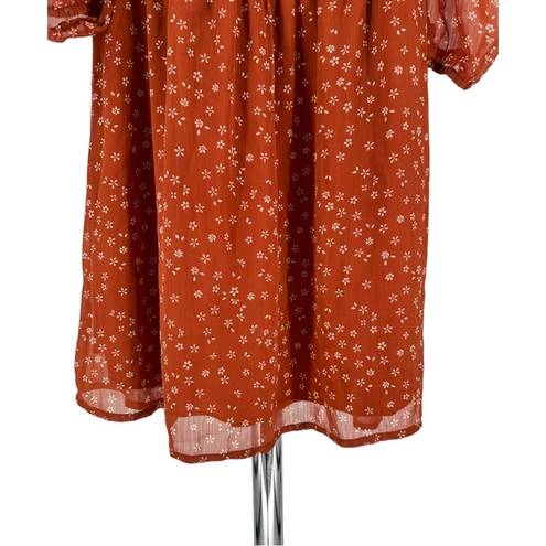 The Row  A Rust Mini Floral Smocked Waist Elbow Sleeve Mini Dress size Medium