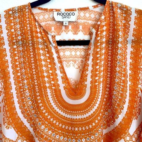 Rococo  Sand White orange tribal print kaftan dress