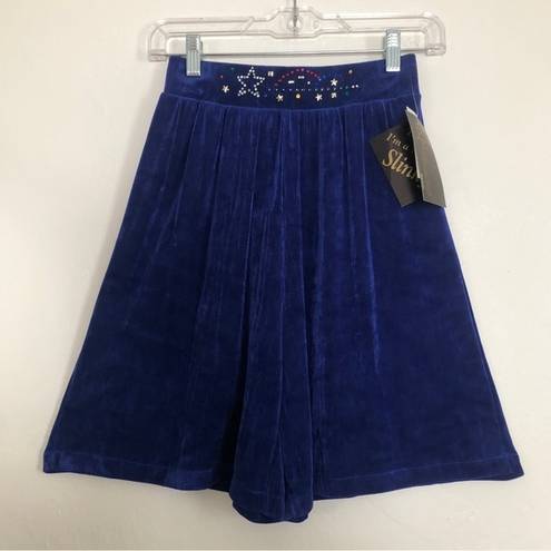 Krass&co NWT! VINTAGE! 80s KLG &  SLINKY BLUE RIBBED HIGH RISE WAIST BEDAZZLED SHORTS