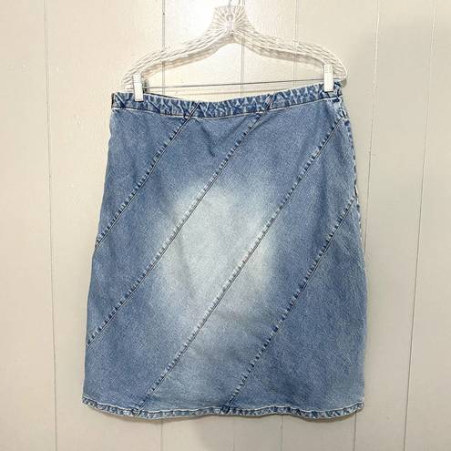 H&M Vintage Y2K  Denim Washed Out Diagonal Stitching Boho Knee Length Skirt 14