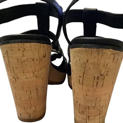 Timberland  Roslyn Strappy Leather Cork Platform Sandals Chunky Heel Black Sz 10