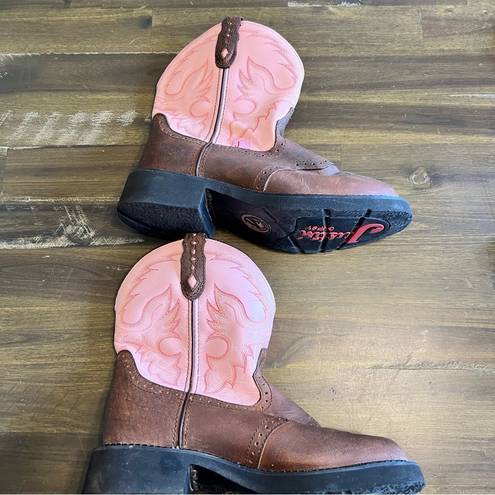 Justin Boots  Gypsy Gemma Pink Brown Bay Apache Short Round Toe Mismatched Flawed