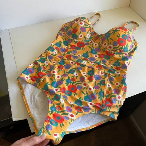 Modcloth  The Pippa Yellow Floral One Piece Full Coverage One Piece Swim Suit