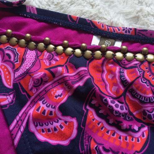 Tommy Bahama Purple Wild Orchid Jacobean Floral Paisley Studded Bikini Bottoms