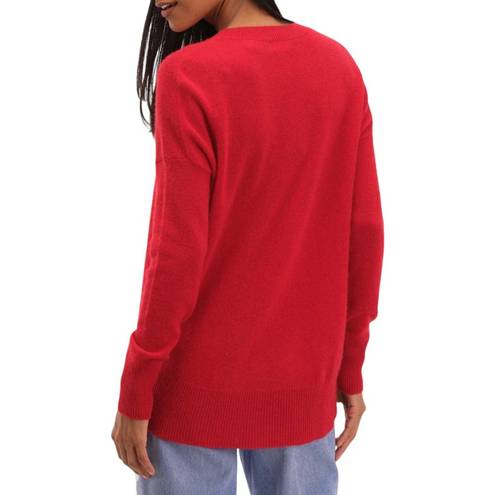 T Tahari  Crewneck Split Hem Pullover Sweater Red Long Sleeves Size M