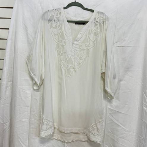 Vix Paula Hermanny  Lace V-Neck Kaftan Coverup Tunic Dress White Women's Size M