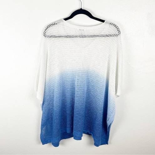 J.Jill  Blue Ombré Linen Blend Open Knit Poncho, One Size