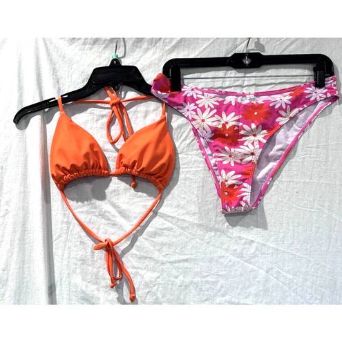 Daisy SUMMER Women's Orange & Pink  Bikini Set Sz L