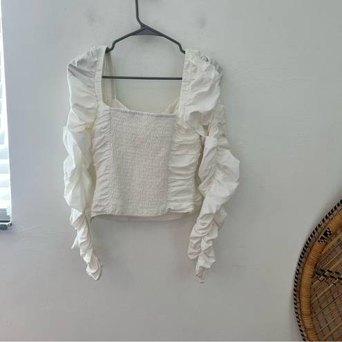 ASTR white ruched long sleeve sweetheart neckline smocked back blouse size small