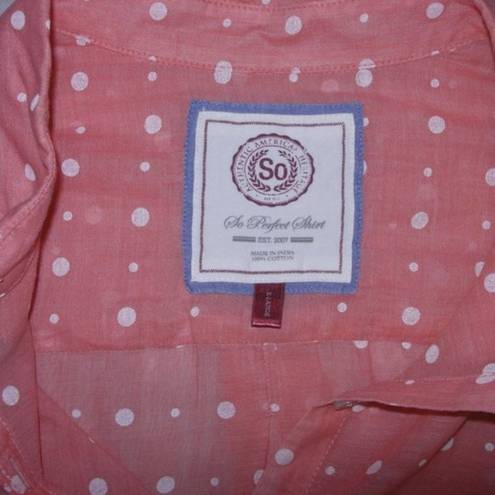 SO Cute Watermelon Pink Polka Dot Button Front Shirt Top Cotton 3/4 Sleeve XL