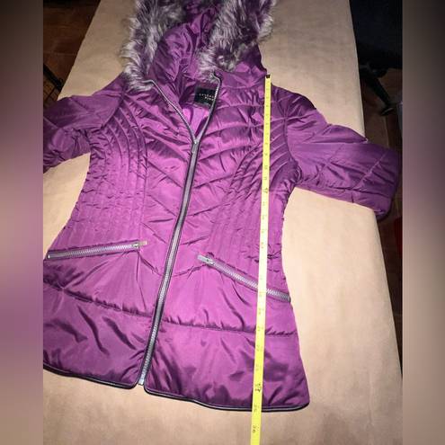 Celebrity Pink  Puffer Coat with Faux Fur Hood Purple Small Princess taper fit