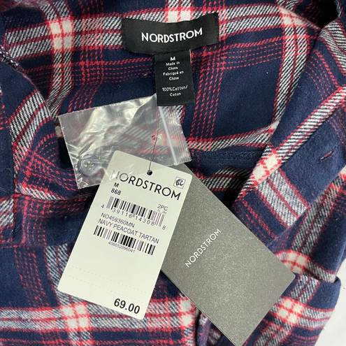 Nordstrom New  Plaid Flannel Button Down Pajama Shirt Navy Peacoat Tartan