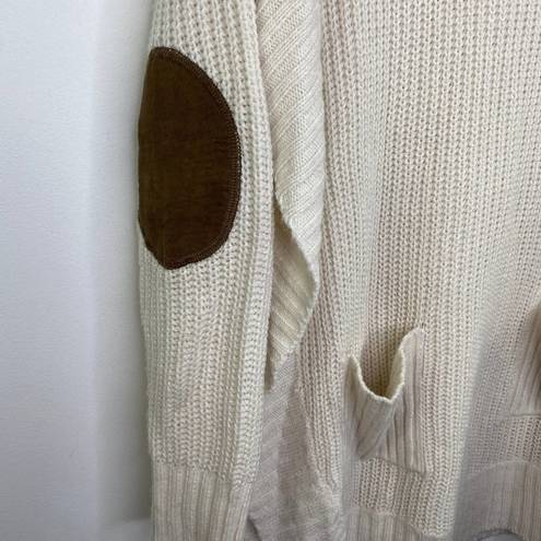 Alya  Cream Elbow Patch Long Sleeve Cowl Neck Sweater Women's Size Medium M