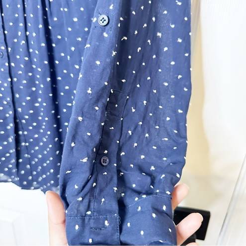 Joie  Marvella Navy Blue White Textured Polka Dot Pleated Button Down Size S