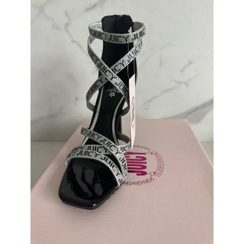 Juicy Couture JUICY BY  Y2K Black Silver Logo Heels Sz 8 NEW