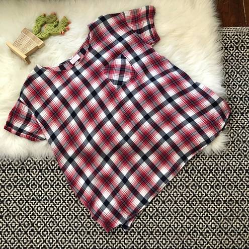 Isabel Maternity  Red Plaid Short Sleeve Top