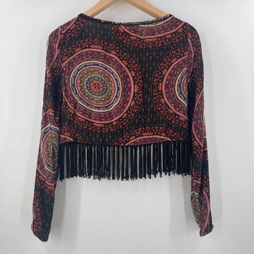 Gypsy Warrior  Top Size Medium Fringe Long Sleeve Crop Boho Bohemian Cropped