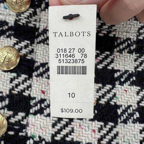 Talbots  Knee Skirt Wool Blend Tweed Houndstooth Pleated Gold Button Size 10 NWT