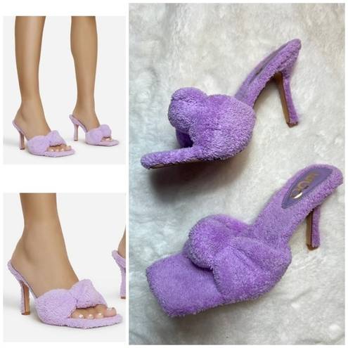 EGO  Shoes Lavender Lilac Purple Terry Towel Knotted Square Toe Mule Heels Size 8