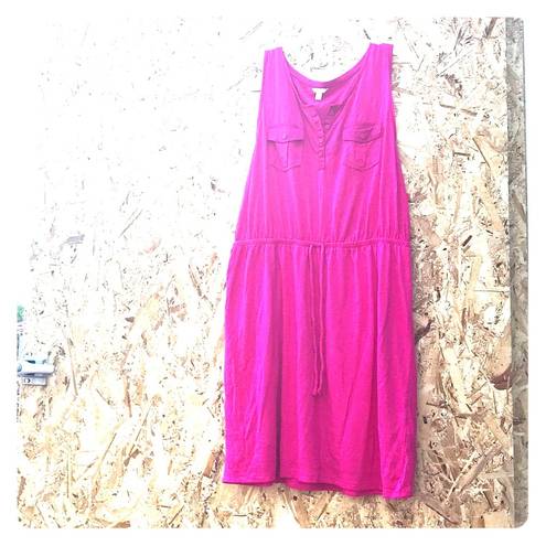 Sonoma  pocket pink berry Henley knee length dress Large shirt dress