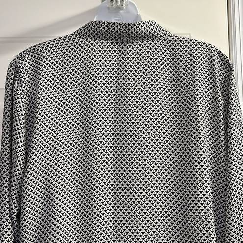 Ann Taylor Factory Long Sleeve Criss Cross High Low Abstract Cream/Blk Blouse- L