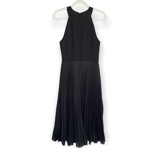 Halston Heritage  Round Neck Sleeveless Pleated High Low Midi Dress Black Size 4