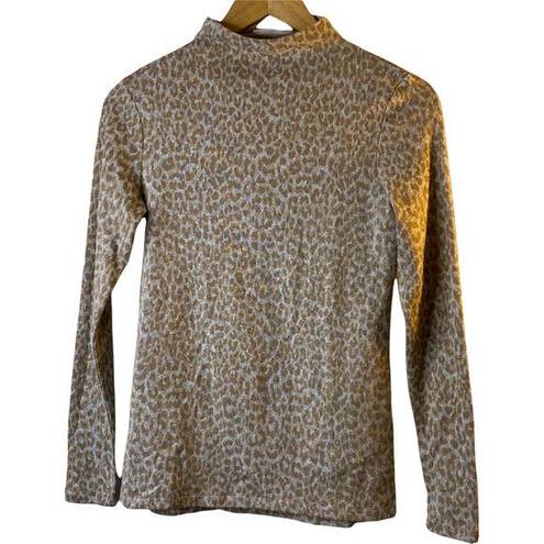 BeachLunchLounge  Shaylah Gray & Tan Leopard Print Mock Neck Sweater Womens Small