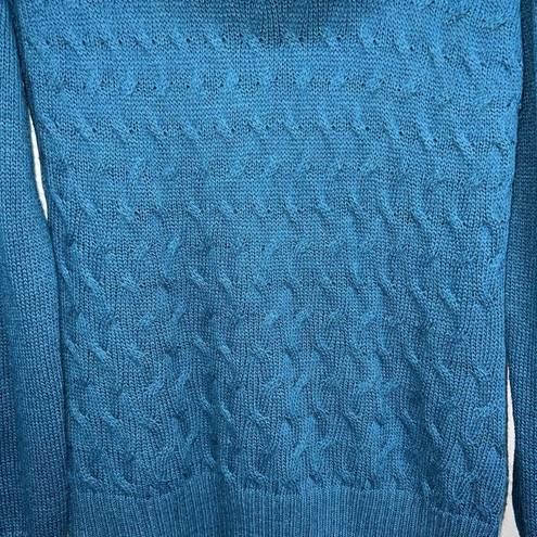 Krass&co Hekla &  Italy Womens Cowl Neck Chunky Cable Knit Wool Blend Sweater SZ L Blue